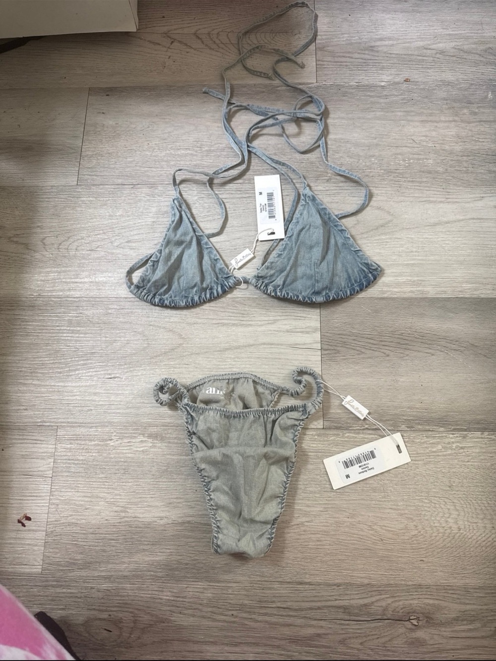 Frankie's Bikinis Light Denim Blue Ruched Triangle Bikini